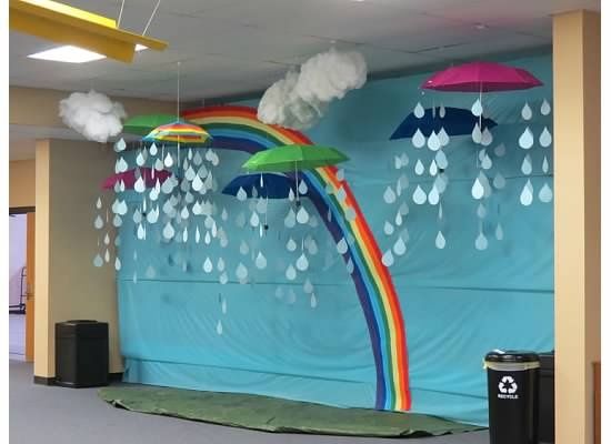 Classroom banner of rain and a rainbow