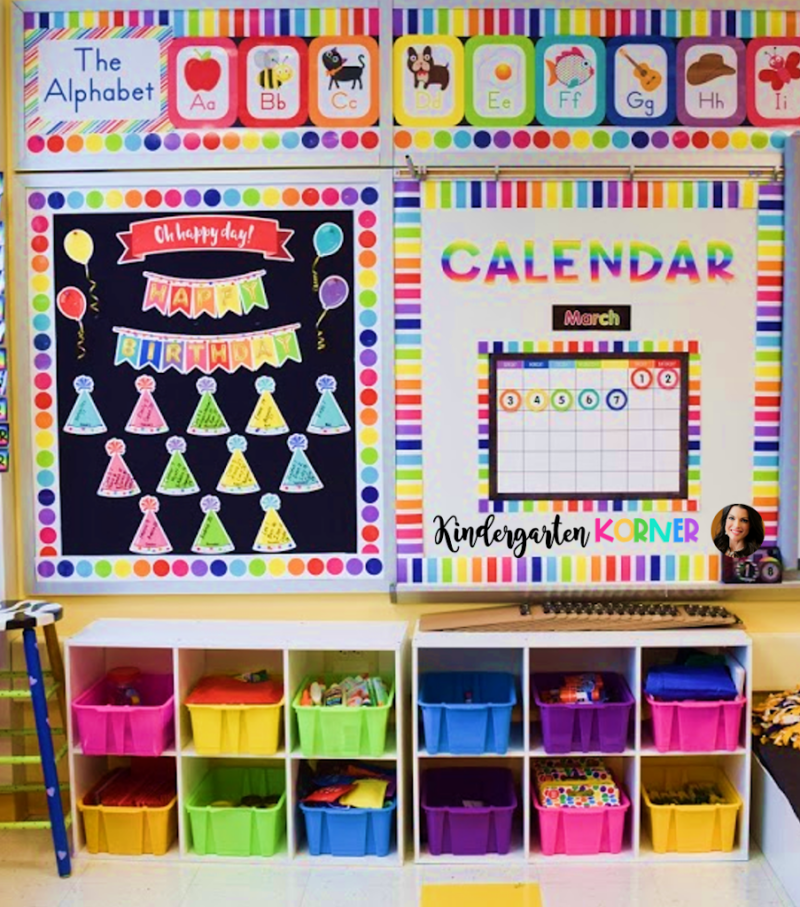 Classroom with many rainbow elements