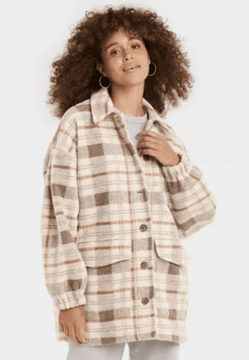 Tan plaid shacket from Target