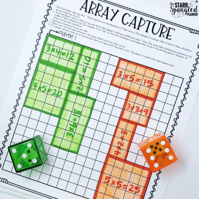 Printable worksheet for playing Array Capture multiplication game