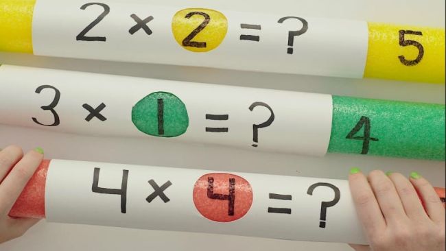 Pool noodles turned into math manipulatives for teaching multiplication