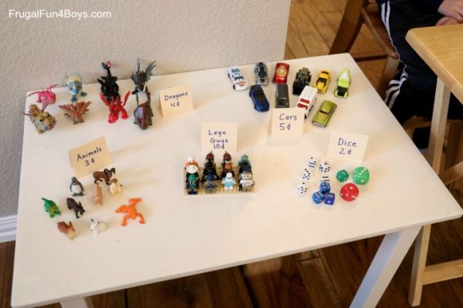 Table with array of small items marked with prices 