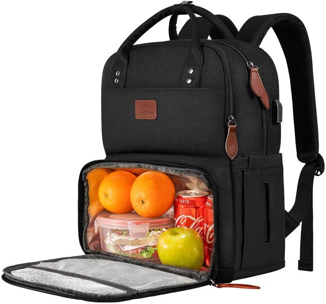 Black backpack with front cooler pocket