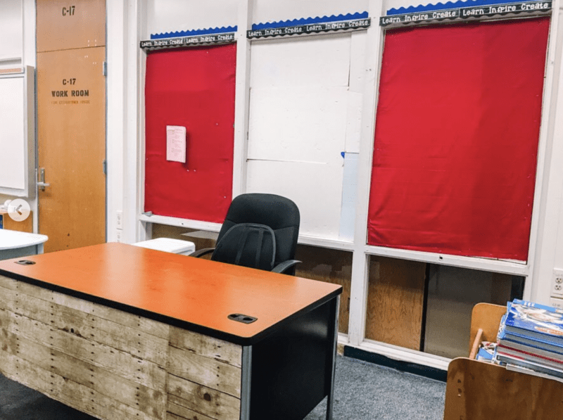 before photo of teacher desk set up