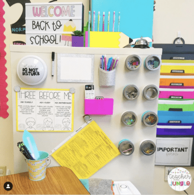 Teacher desk organization on the wall