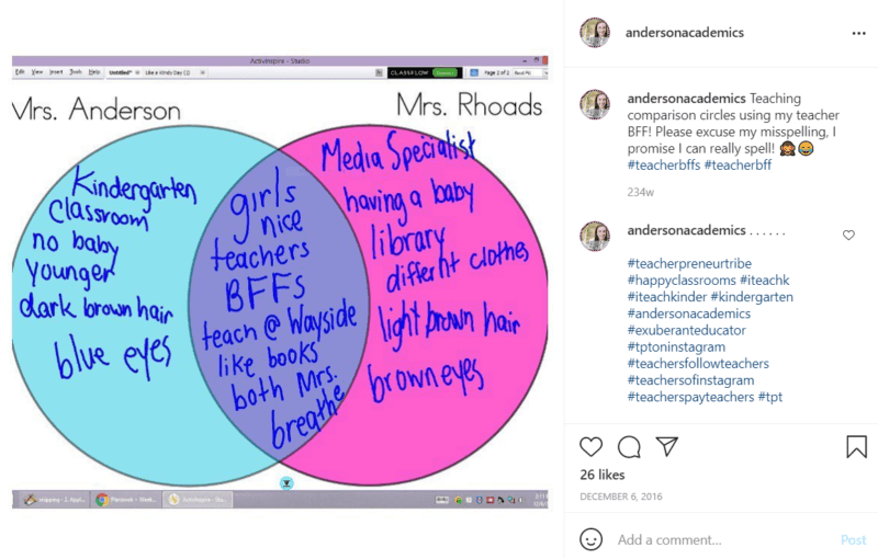 A venn diagram filled with information about two teachers