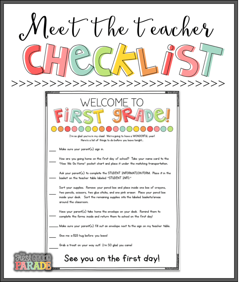 Meet the Teacher classroom checklist back to school
