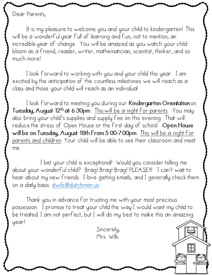 Kindergarten welcome letter from teacher