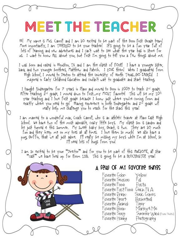 Meet the teacher letter for back to school