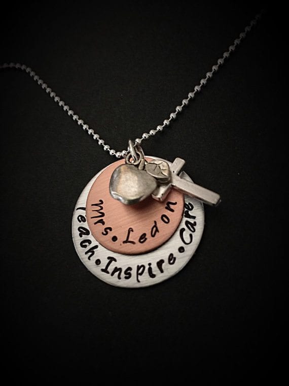 Teacher Necklace Hand Stamped Special Teacher Jewelry for Teacher Personalized Best Teacher Ever Love to Teach Copper Necklace