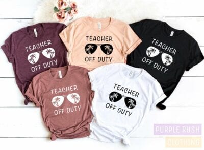 Teacher off duty tshirt with sunglasses and palm trees