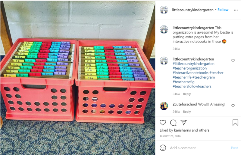 Still of plastic crates for classroom organization