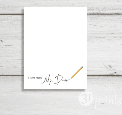 pencil personalized note paper - principal gift ideas