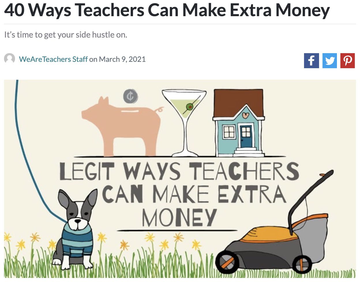 Screencap of an article about teachers making extra money