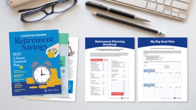 Financial Planning Worksheets on a gray desk with eyeglasses and pens