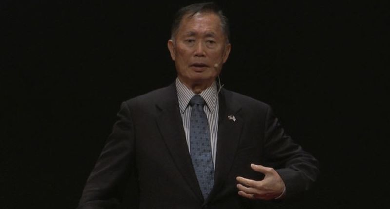 Still shot of George Takei delivering a TED talk