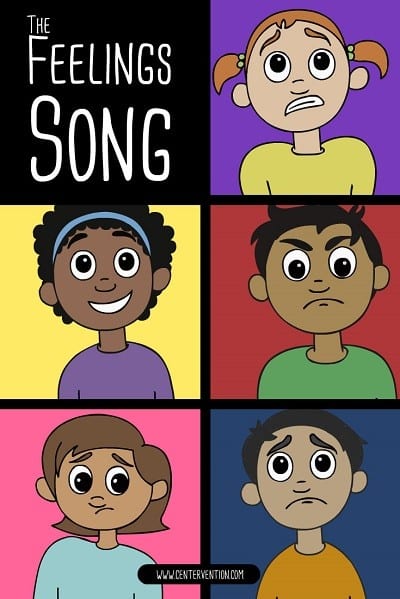 Colorful poster with children's faces showing different emotions