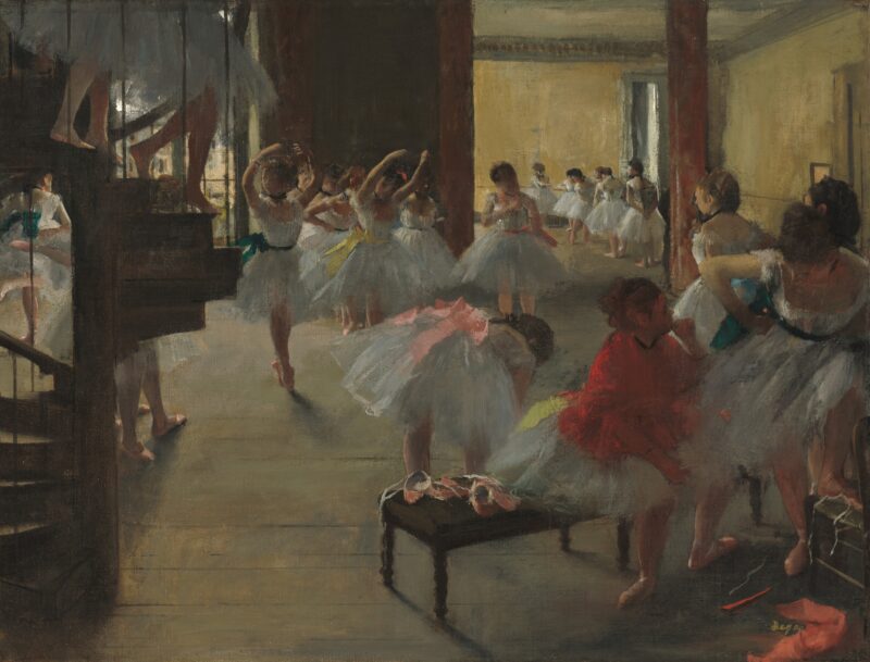Ballet dancers are shown dancing in class in this painting (famous paintings)