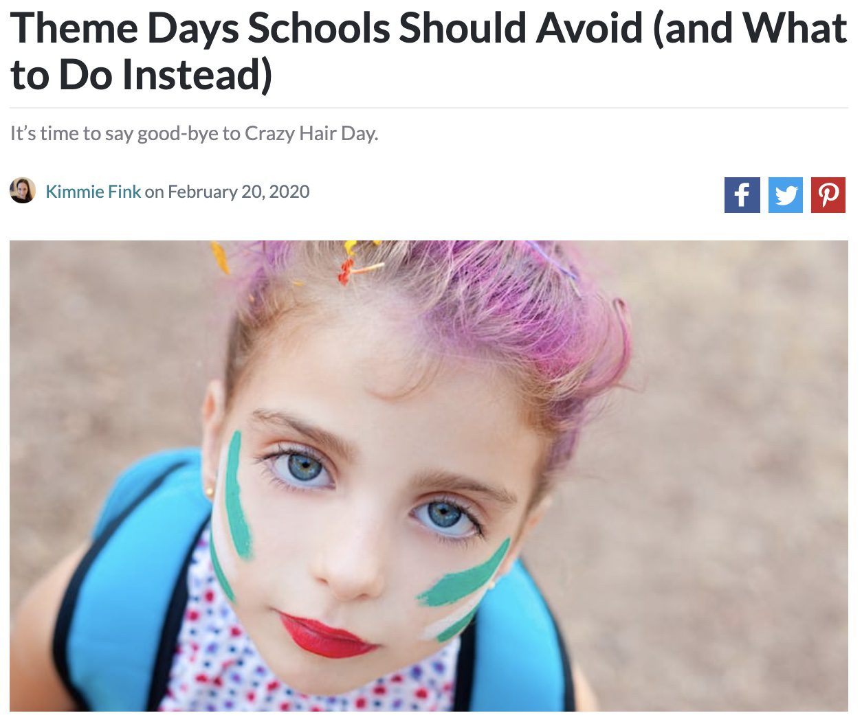 Screencap of an article about theme days to avoid