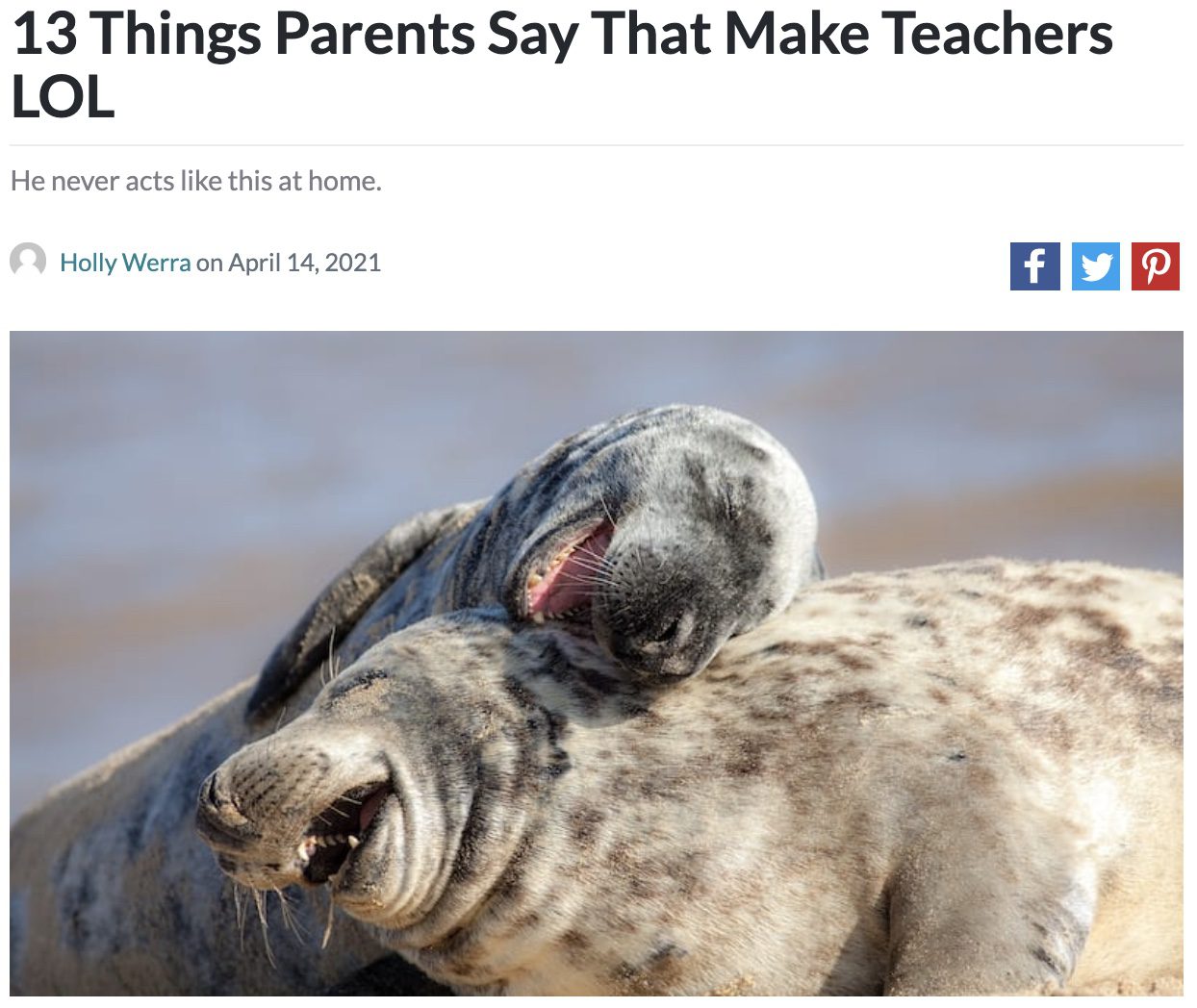 Screencap of an article about things parents say to teachers