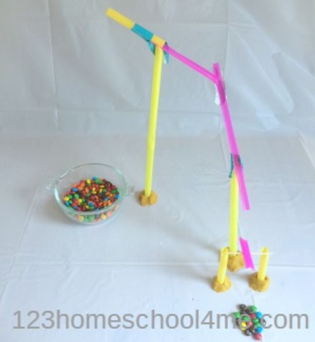 Candy delivery machine built of drinking straws (Third Grade Science)