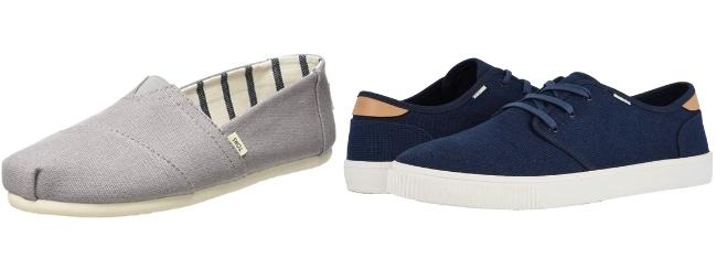 TOMS classic slip ons in gray and TOMS Carlos in dark blue