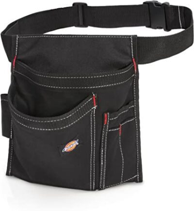 A black, Dickies brand tool belt is shown. 