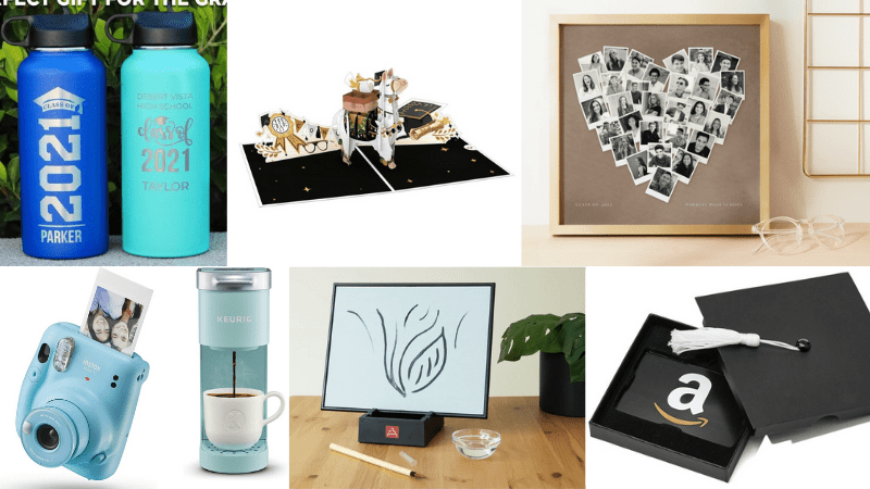 Collage of the top graduation gifts for students for 2021