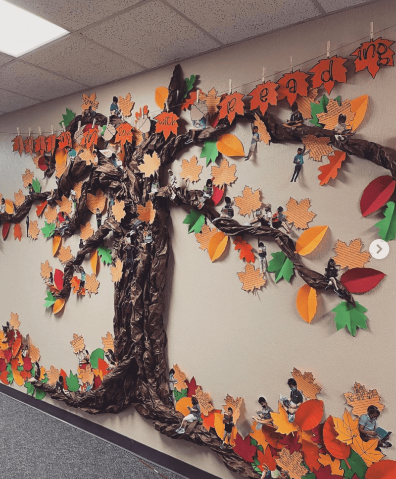 Tree with falling leaves fall bulletin boards