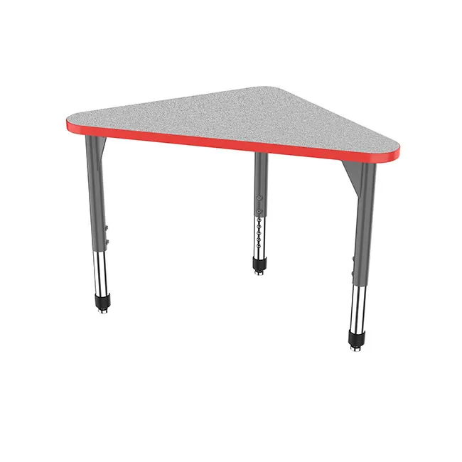 Premier Series Triangle Desk by Marco Group with gray surface and red trim 
