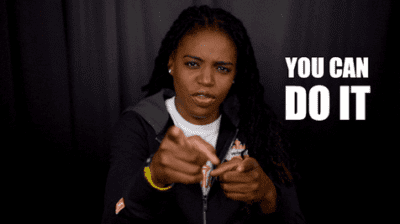 Woman pointing with text "You can do it"