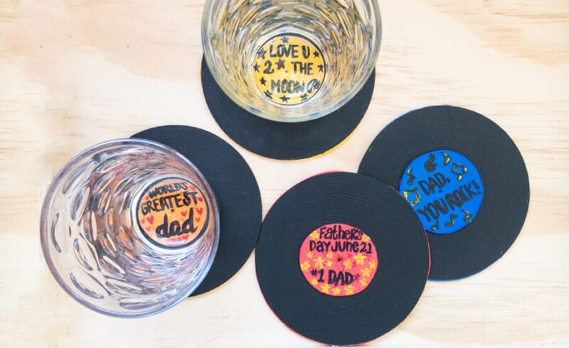 Record coasters, as an example of the best Father's Day crafts for kids