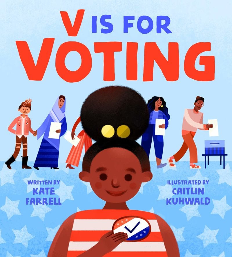 V is for Voting book cover as an example of books about elections