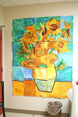 art auction ideas- a student made reproduction of Van Gogh's Sunflowers