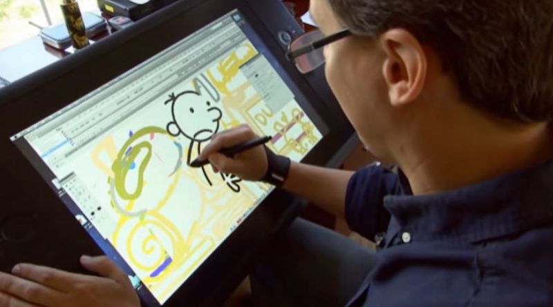 Still shot of video of Jeff Kinney drawing his Diary of a Wimpy Kid books (Virtual Author Activities)