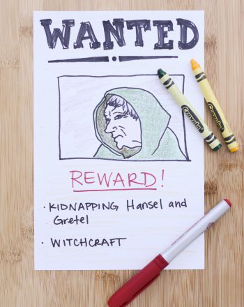 a wanted poster of a book character drawn by a child
