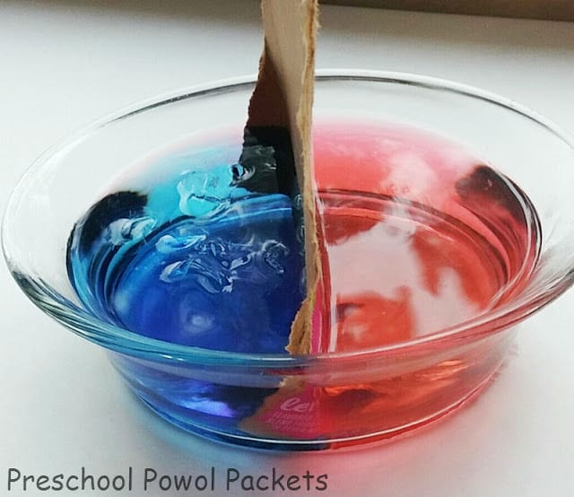 Warm cold weather experiment with red and blue water