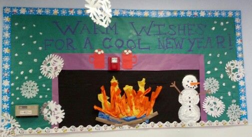 Bulletin board with words "Warm wishes for a cool new year!"- January Bulletin Boards
