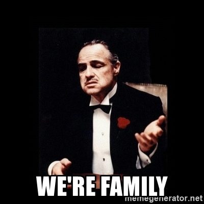 We're Family meme from Godfather movie - job interview red falgs