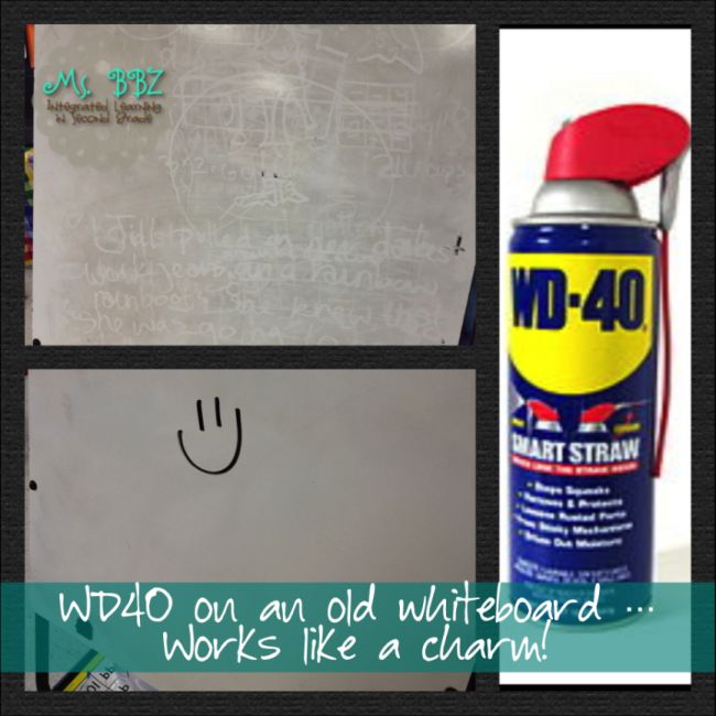 WD-40 being used to clean and refresh a dirty whiteboard (Whiteboard Hacks)