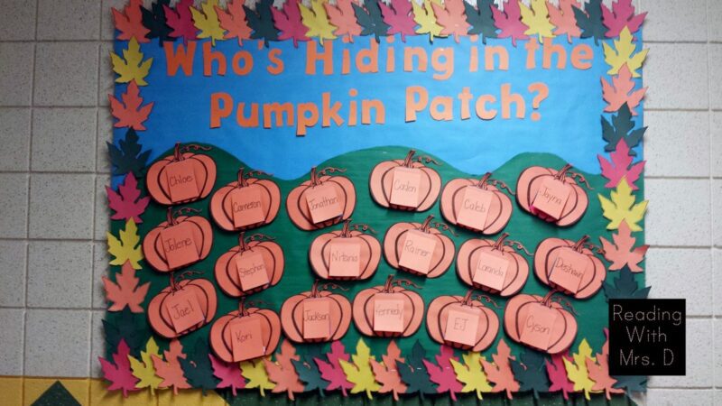 Fall bulletin boards often include pumpkins like this one that reads 
