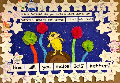 Bulletin board with Lorax theme