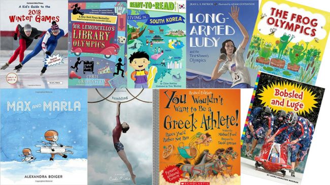 Collage of books about the Olympics