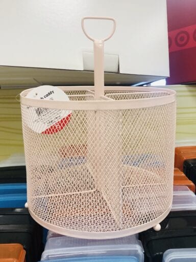 Pink wire mesh caddy storage from Target