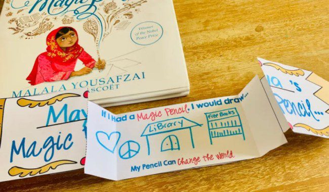 Magic Pencil paper craft to go along with book about Malala Yousafzai (Women's History Month Activities)