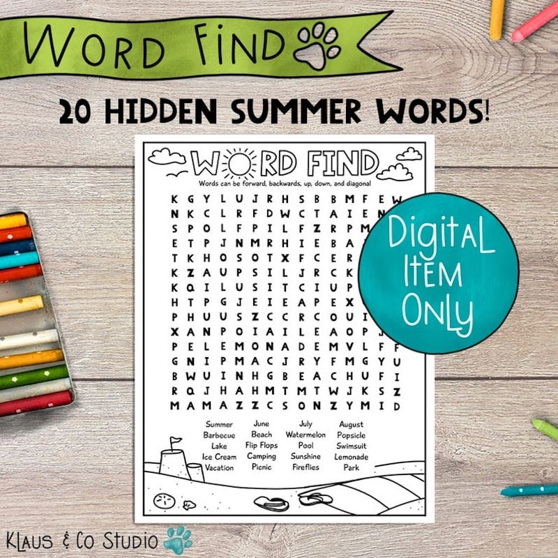 Hidden summer word printable - inexpensive gift ideas for students